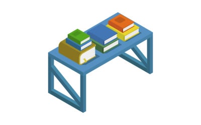 Desk with isometric books on background - Vector Image