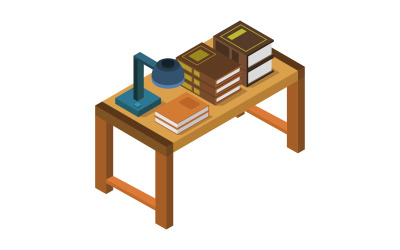Desk With Isometric Books on Background - Vector Image