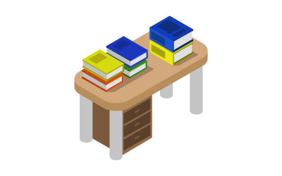 Desk with isometric books - Vector Image