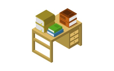 Desk With Isometric Books - Vector Image