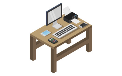 Isometric Office Desk - Vector Image