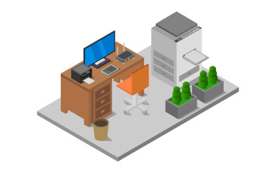 Isometric Office on Background - Vector Image