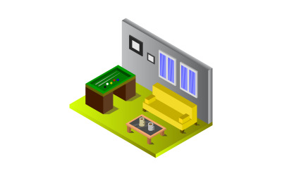 Room with isometric billiard table on background - Vector Image