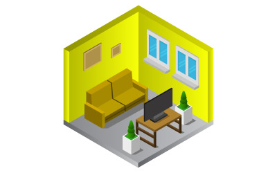 Room with isometric television on white background - Vector Image