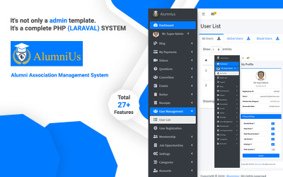 Alumnius- Laravel Association Management System Admin-sjabloon