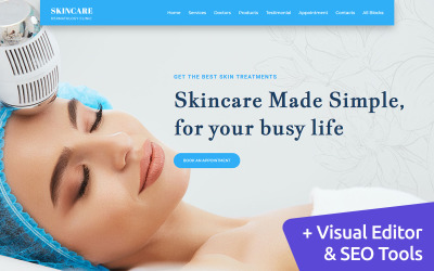 Cuidados com a pele - modelo de página inicial da clínica de dermatologia