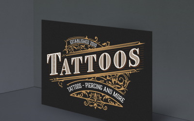 Tatuaje ilustración de letras vintage sobre fondo oscuro. Plantilla de logotipo