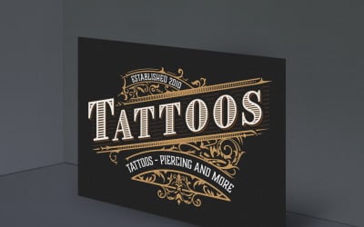 Tatuering Vintage bokstäver illustration på mörk bakgrund. Logotypmall