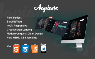 Reszponzív Aapiano HTML Mobile Apps Landing Page Template Nyítóoldal sablon 104279
