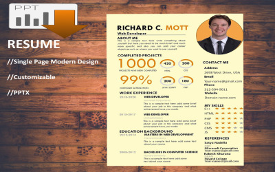 Modelo de currículo para impressão do Professional Web Developer Modelo de PowerPoint