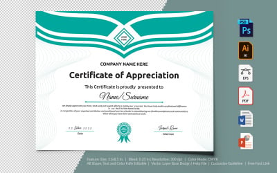 Printable of Appreciation Certificate Template