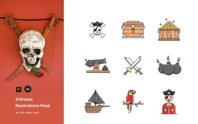 Paquete de 9 piratas - Ilustración