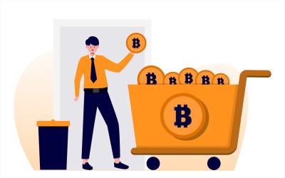 Bitcoin comprar ilustración plana - imagen vectorial