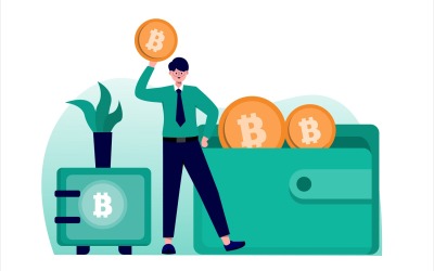 Bitcoin Wallet Flat Illustration - Vector Image