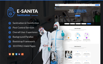 e-Sanita - HTML-websitesjabloon voor sanitatie en ongediertebestrijding
