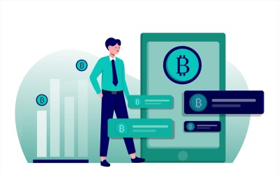 Flache Illustration des Bitcoin-Geschäftsmannes - Vektorbild