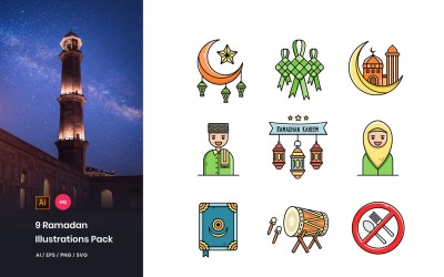 9 Ramadan Mubarak Pack - Ilustrace