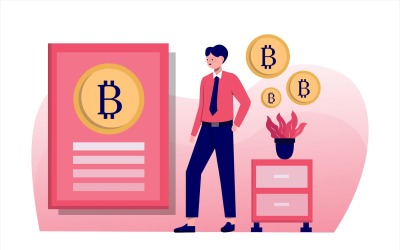 Flache Illustration des Bitcoin-Lernens - Vektorbild