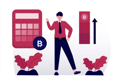Flache Illustration des Bitcoin-Rechners - Vektorbild