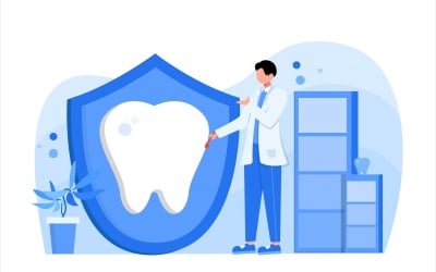 Plochá ilustrace péče o zuby - vektorový obrázek