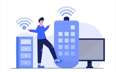 IoT Internet of Things Remote Control Flat Illustration - Vector Image