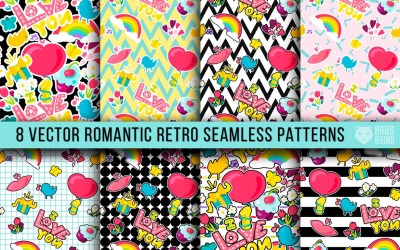 Retro Romantisch Naadloos Vastgesteld Patroon
