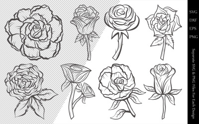"Rose Flower Outline Bundle Drawings" Illustration №106231
