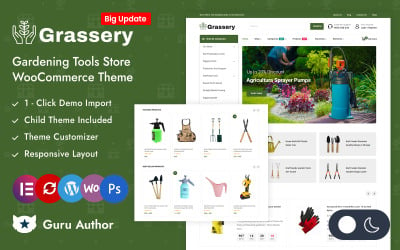 Grassery - Tema responsivo da loja de ferramentas de jardinagem Elementor WooCommerce