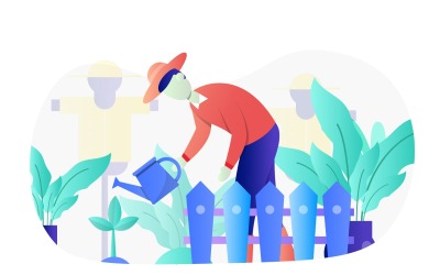 Gardening Concept Flat Illustration - Vector Image