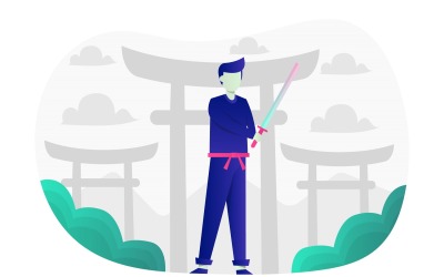 Samurai Ninja Illustrazione Piatta - Immagine Vettoriale