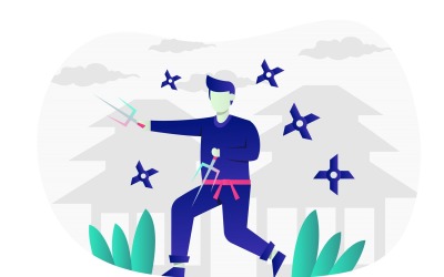 Ninja plochý design - vektorový obrázek
