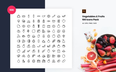 Grönsaker och frukt 100 Set Pack-ikonen