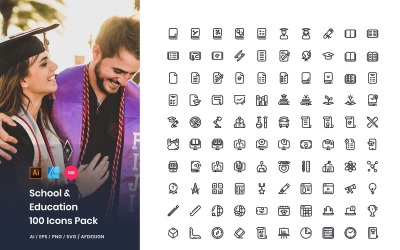 School &amp; Education 100 Set Pack Icon