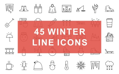 Conjunto de iconos de línea negra de invierno