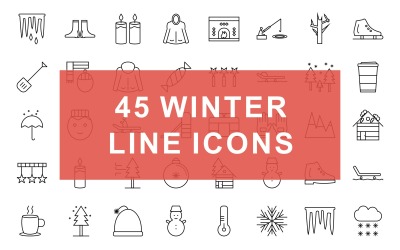 Set di icone nere linea invernale