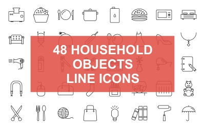 Conjunto de ícones pretos de linha de objetos domésticos