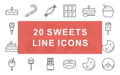 Conjunto de iconos de línea negra de dulces