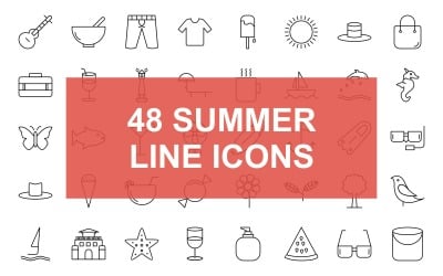 Conjunto de iconos de línea negra de verano