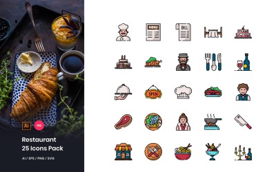Conjunto de iconos de paquete de restaurante