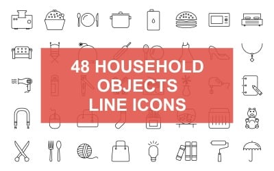 Zestaw ikon czarny linii obiektów gospodarstwa domowego