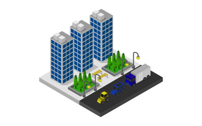 Isometric City on White Background - Vector Image