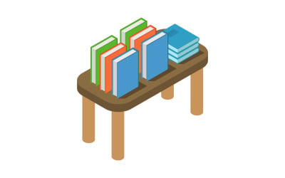 Isometric Table With Books On White Background - Vector Image