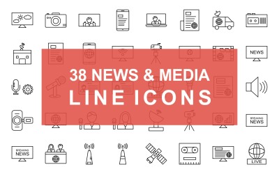 News &amp; Media Line Black Icon Set