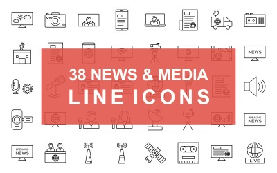 Nyheter &amp;amp; Media Line Svart Ikonuppsättning