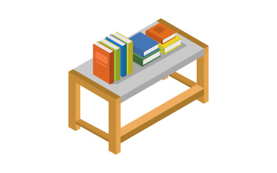Izometrický stůl s knihami - vektorový obrázek