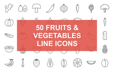 Frukt &amp;amp; grönsaker linje svart Ikonuppsättning