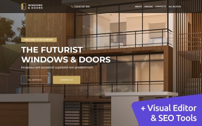Modelo de página de destino do MotoCMS de janelas e portas