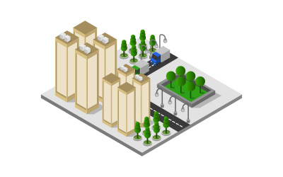 Isometric City Illustrated On White Background - Vector Image