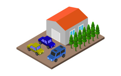 Garage Isometrico Illustrato - Immagine Vettoriale