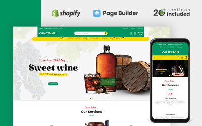 Responsive Winebar Alchohol & Drinks Store Shopify Theme #107864